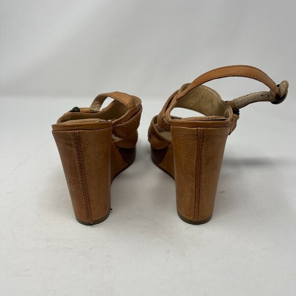Frye wedge Alexa Criss Cross sandals tan leather 9M - Picture 4 of 10